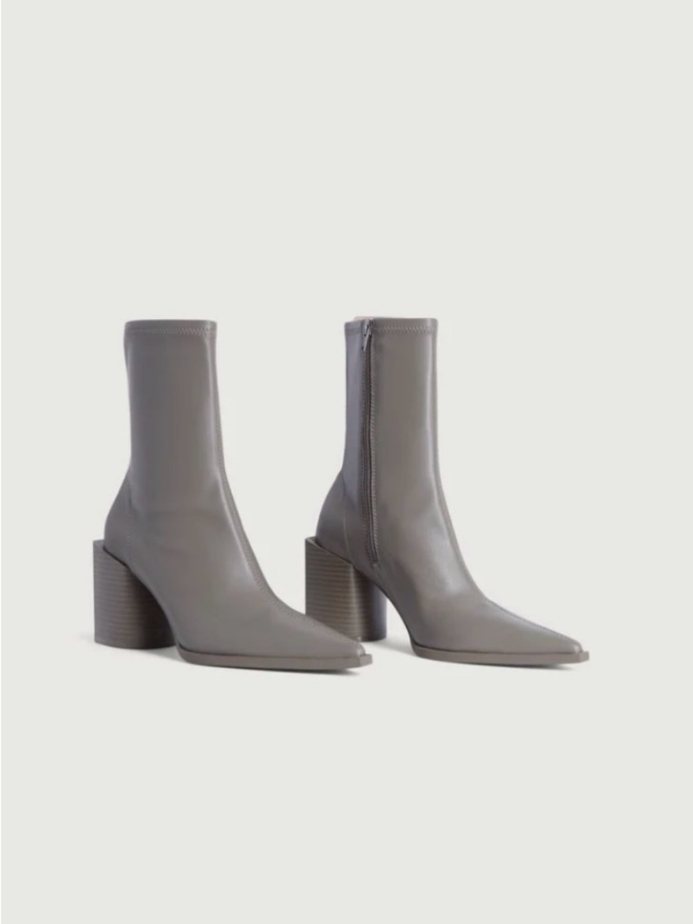 OAK + FORT Taupe Stretch Leather Pointed Toe Block Heel Boots